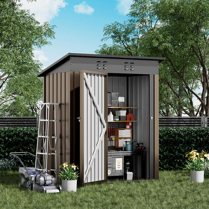 COMHOMA Shed Outdoor Storage Shed Metal,Lockable Doors Tool Sheds with Sloping Roof,Steel Garden Shed with Air Vent for Backyard,Patio,Lawn,Poolside(Brown,5'*3')