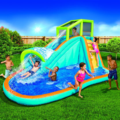Inflatable Water Slide – Huge 14ft x 8ft Kids Pool with Built-in Sprinkler Wave & Water Wall – Heavy Duty Outdoor Pipeline Adventure Park – Blower Included