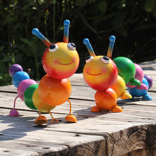 Cruis Cuka Metal Caterpillar Statue Yard Art Garden Decor for Outside Patio Lawn Ornaments Fence Decorations Gift for Family,Friends,Garden Lovers - Set of 2(Colorful)