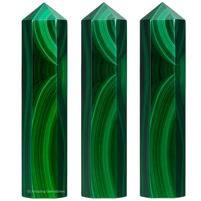Amazing Gemstone Malachite Crystal Points Bulk Healing Crystals&Stones - Pack of 3 Single Terminated Healing W& Point Bulk Crystals for Crafts, Crystal Grid, DIY Work - Premium Crystals