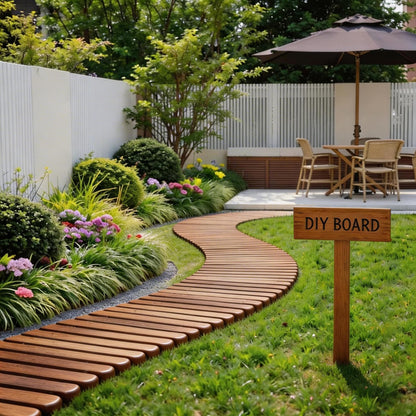 Spurgehom 7FT Wooden Pathway, Roll Out Cedar Curved Walkway, Patio Path Boardwalk Walkways,Weather-Resistant Outdoor Path for Backyard, Beach & Wedding Events