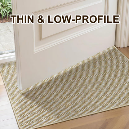BEISIFLOOR Ultra Thin Door Mat Indoor Entrance 17"x29", Low-Profile Indoor Door Mat, Non Slip Entry Mat Rubber Backing Unique Herringbone Design Inside Doormat Dirt Trapper Entryway Mats, Beige