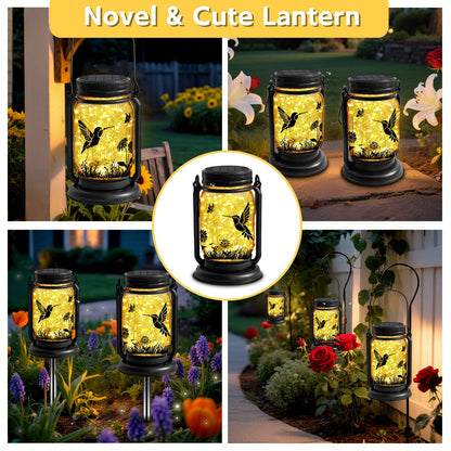 Hummingbird Solar Lanterns 3-in-1 Outdoor Waterproof - Birthday Gifts for Women Mom Christmas, Mason Jar Hanging Lanterns with Stake, Garden Decor Lights for Patio Yard Porch Lawn Balcony Decorations