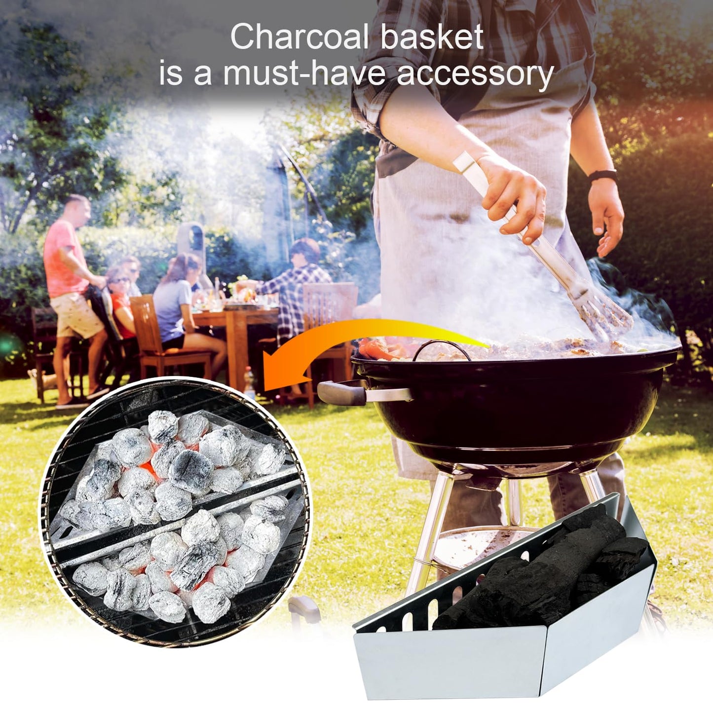Charcoal Basket Stainless Steel for Weber Char-Basket Charcoal Holders Compatible with Weber 22 inch Grilling Accessories Charcoal Kettle Grill Accesories(2 Pieces)