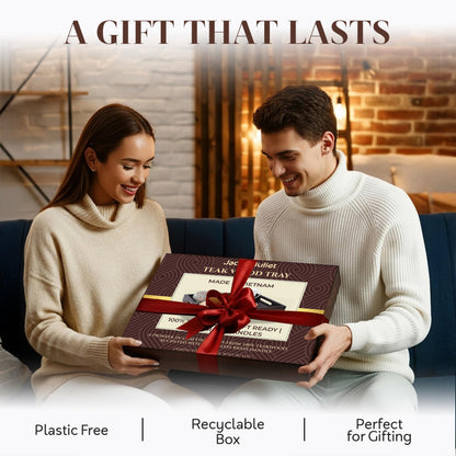 Jack & Juliet Teak Wood Ottoman Tray – Large Wooden Multifunctional Tray with Real Brass Handles - Non Slip Base in Food-Safe Finish - Gift-Ready Packaging for Coffee Table and Home Decor (Walnut)
