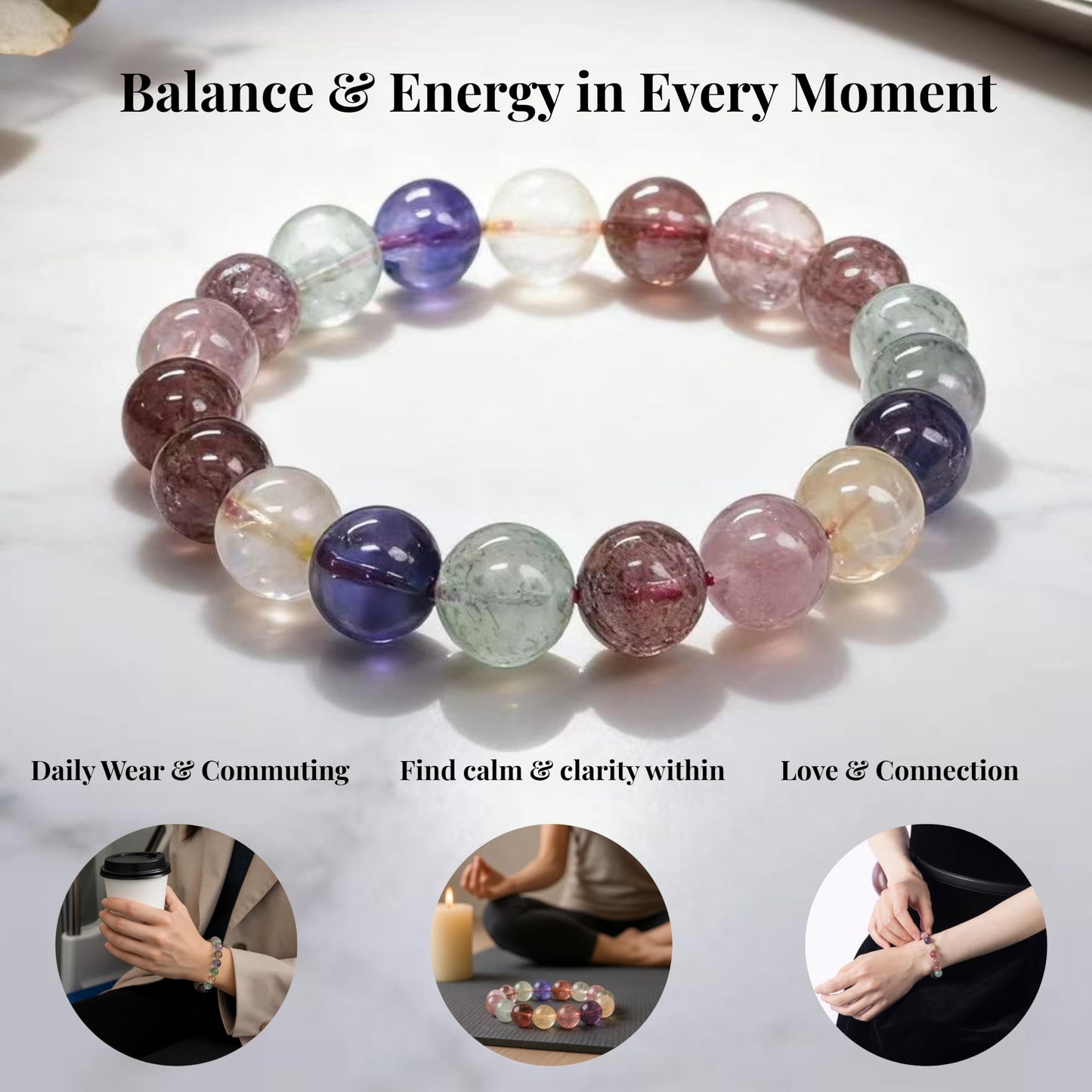Dare to Mystic Multistone Healing Crystal Bracelet for Women Strawberry Quartz, Amethyst & Green Aventurine Beaded Bracelet, Balance & Renewal Energy Jewelry, Meaningful Gift