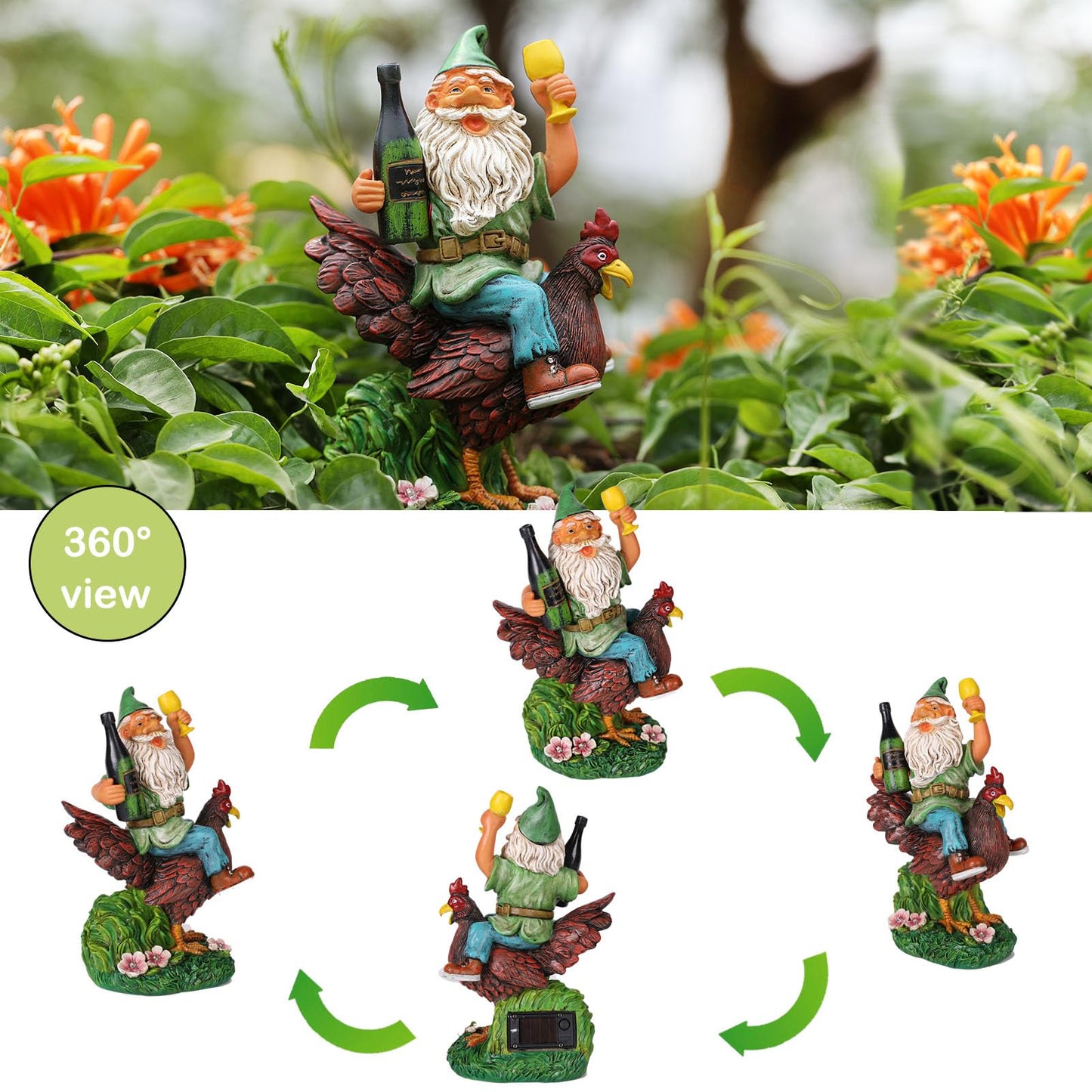 Foreby Garden Gnomes Statue Outdoor Decor,Funny Gnome Riding Rooster Sculptures Art Decor, Ideal Decoration for Yard Balcony Patio Lawn Home House - Birthday Gifts