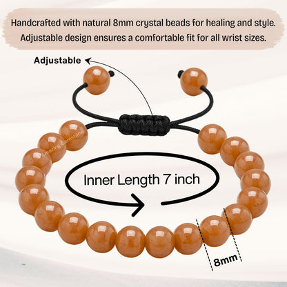 Amazing Gemstone Sunstone Bracelet for Women Men's Gifts - Protection Healing Crystal Bracelet - 8mm Gemstone Beaded Adjustable Bracelet