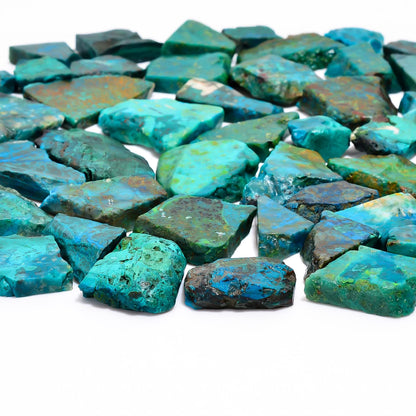 Natural Chrysocolla Raw Slice Gemstone- Healing Crystals for DIY Jewelry Making -Loose Natural Cabochon -Perfect for Crafting Unique Jewelry Designs (5 pcs, 25-35 mm)