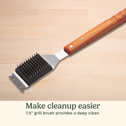 Cuisinart 13-Piece Wooden Handle Grill Tools Set, Grill Utensils Set BBQ Accessories, Durable Stainless Steel Spatula, Tongs, Cleaning Brush & More, Compact Case, Grilling Gifts for Men, CGS-W13