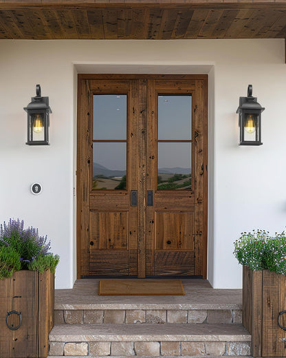 FEMILA Exterior Wall Sconce, 2 Packs Outdoor Waterproof Wall Lights Fixture, E26 Socket Wall Lantern for Porch, Anti-Rust Matte Black Finish with Seeded Glass Lampshade, 4FD54B-2PK BK