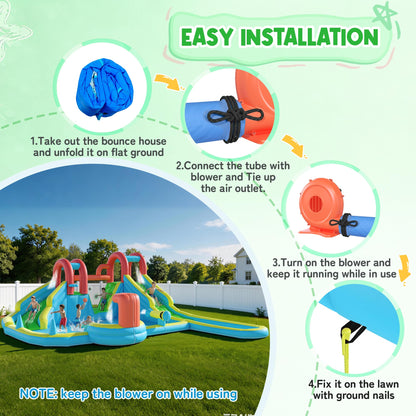 HOMMOW Inflatable Water Slide,10 in 1 Double Water Slide Bounce House for Kids 3-12 with Blower, Splash Pool, Water Cannon, Climbing Wall, Basketball Hoop for Kids Indoor Outdoor Backyard