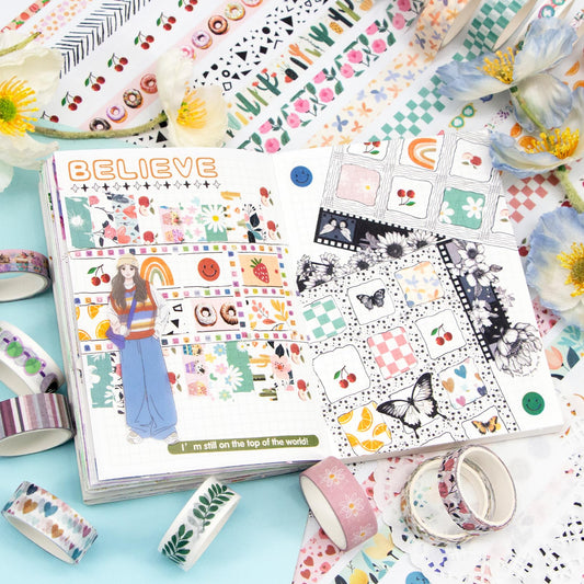 Mooker 55 Rolls Holiday Washi Tape Set - Decorative Tape Seasonal Bohemian Colored Tape, Cute Washi Tapes for Journaling Supplies, Scrapbooking Supplies kit, Summer Scrapbook Supplies