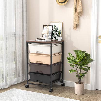 SYKIARIOL Utility Cart with 4 Drawers,Rolling Storage Cart with Drawers,Storage Rolling Drawer Cart,Brown