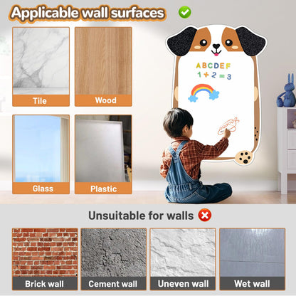 Magnetic Dry Erase Board for Wall 37" x 24", Cute Puppy Magnetic Wall Decal for Kids Playroom, Classroom, Home, School (Cartoon Animals Theme)
