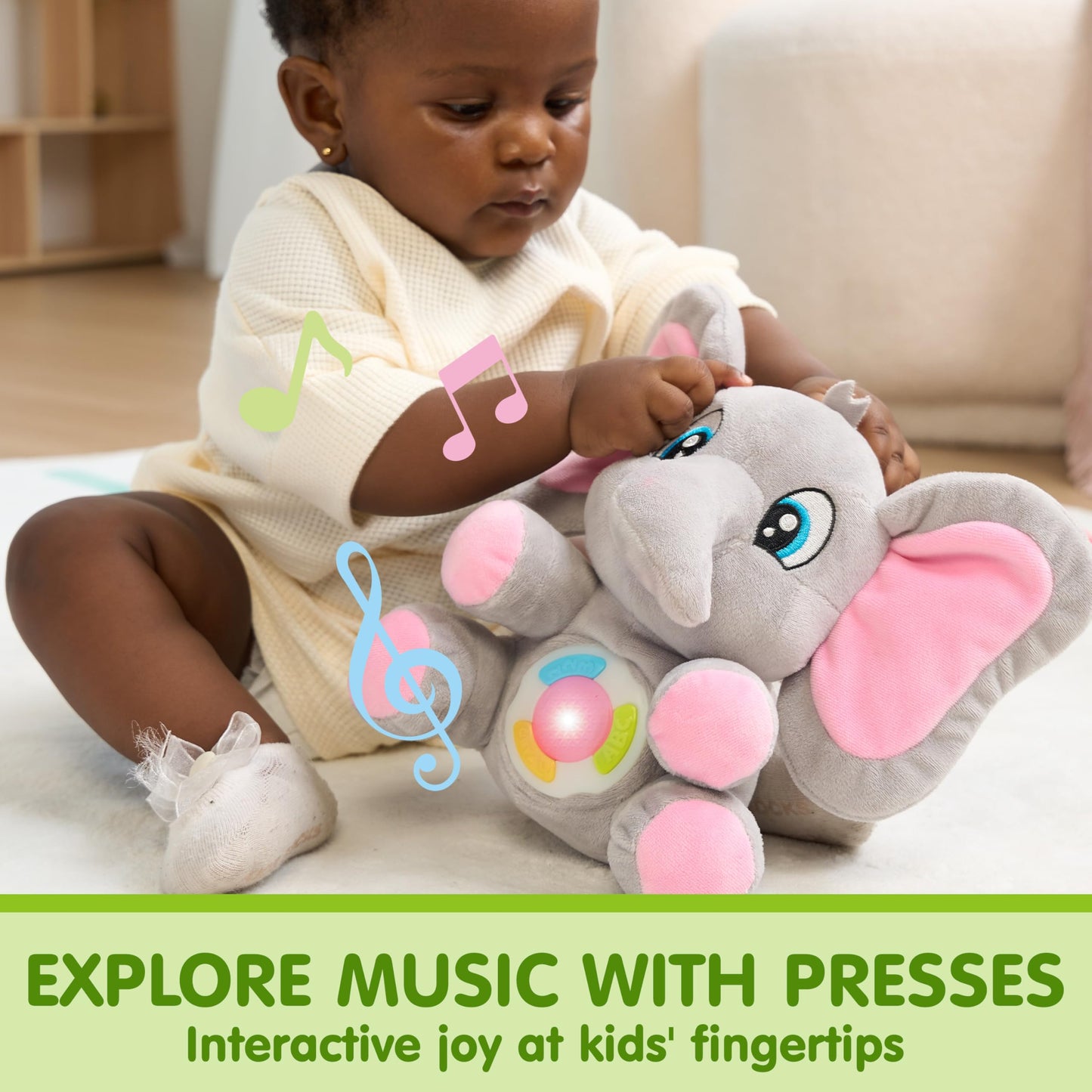 JOYIN Musical Elephant Plush Baby Toy, Stuffed Animal with Music & Light, Baby Musical Soft Plush Toys for Infant Babies, Easter Birthday Gifts for Boys and Girls 6+ Months