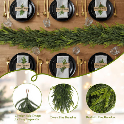 N&T NIETING 9FT Christmas Norfolk Pine Garland Real Touch Pine Artificial Garlands Faux Greenery Garland Winter Christmas Garland for Table Mantle Fireplace Indoor Outdoor Xmas Decorations (1 Pcs)