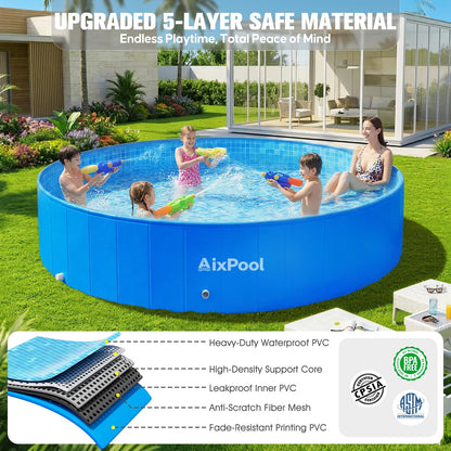 AixPool 2026 Large Foldable Pool,Non-Inflatable Pool for Adult,Foldable Swimming Pool,Plastic Kiddie Portable Pool,Collapsible Kid Pool for Backyard,Oversized Easy Setup Family Pool for Adult,7.5FT