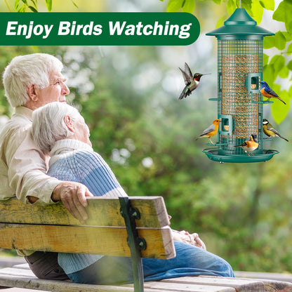 Jarkyfine Metal Mesh Tube Bird Feeder for Outdoors Hanging - Squirrel Chew Proof Bird Feeders for Outside, Rust-Proof, 2LB Large Capacity, Easy to Refill, for Finch Cardinal, Gifts for Bird Lovers