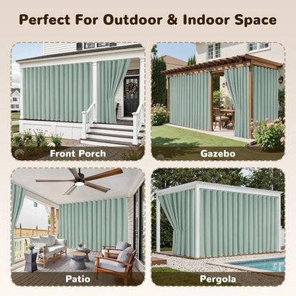 Arfntevss Linen Outdoor Curtains for Patio Waterproof with Zipper Blackout Curtains 2 Panels Top & Bottom Grommet Patio Outdoor Privacy Drape 84 Inch for Gazebo Porch Pergola (110x84, Light Green)