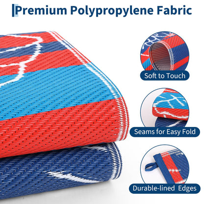 Garvee 5x8 Outdoor Waterproof Rug, Floral Outdoor Area Rug，Reversible Plastic Straw Patio Rug, Portable Camping Mat for RV, Picnic, Beach, Balcony, Garden & Camping Red&Navy
