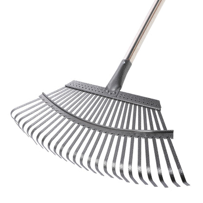 Yocada 19.3" Garden Leaf Rake Wide Heavy Duty Adjustable Long Handle Garden Rake for Yard Garden Lawn Leaves (25 Tines)