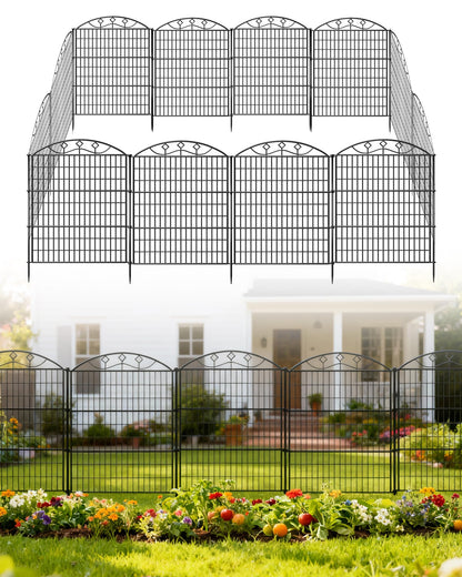 40in Tall 10-Panel Metal Garden Fence, No Dig Temporary Yard Fencing, Reusable Animal Barrier for Large Dogs & Garden Protection, Black