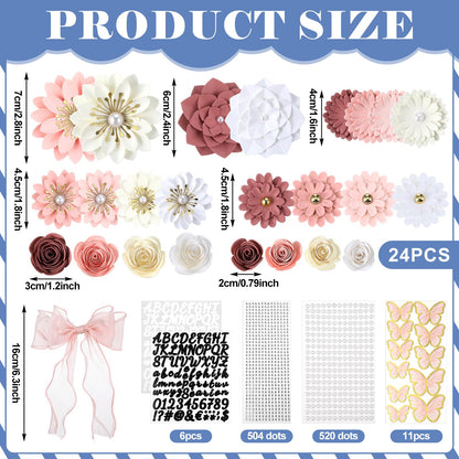 MotiMind 46 Pcs DIY Graduation Cap Decorations Kit Included Paper Flowers, 3D Butterfly Stickers, Rhinestone, Letter, Pearl Stickers, Mesh Ribbon Bow for DIY Grad Cap Decor(Pink)