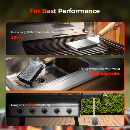 EG evgoer BBQ Grill Brush with U-Shaped Fixed Design, 45° Angled Steel Filaments for Deep Cleaning, Wooden Handle Grate Cleaner with Hanging Hook for Gas, Charcoal & Smoker (16 Inch)