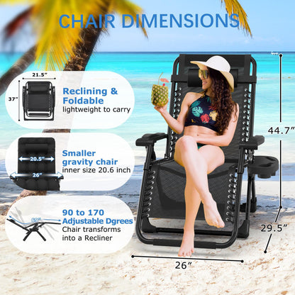 Slendor Zero Gravity Chair, Zero Gravity Lounge Chair with Upgraded Lock and Removable Cushion, Reclining Camping Chair with Cup Holder, Folding Recliner for Indoor and Outdoor, Black