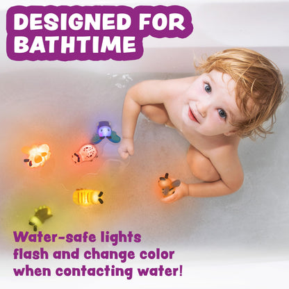 Tub Works® Bugs™ Light Up Bath Toys, 6 Pack | Water-Activated Light Up Toys Flash & Change Color | Easy-Grip Baby Girl & Toddler Bath Toys | Glow Bugs for Kids | Sensory Bathtub Toys with Bath Lights