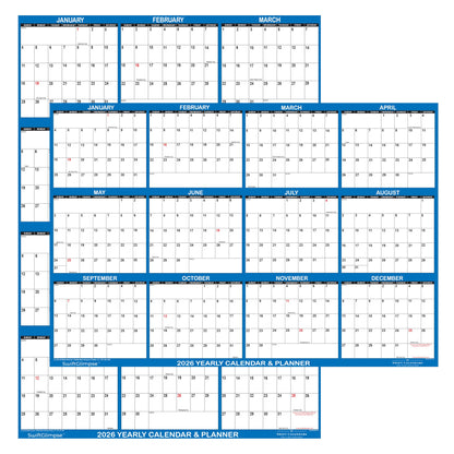 18" x 24" SwiftGlimpse 2026 Wall Calendar Erasable Large Wet & Dry Erase Laminated 12 Month Annual Yearly Wall Planner, Reversible, Horizontal/Vertical, Navy