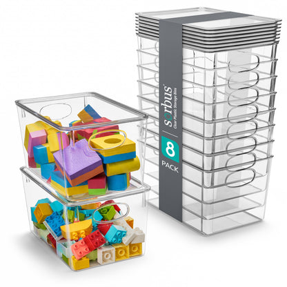 Sorbus Large Clear Plastic Bins with Lids – Stackable Organizer for Toys, Clothes, Medicine, Makeup, Closet, Art Supplies, Bathroom, Shoes – 8 Pack
