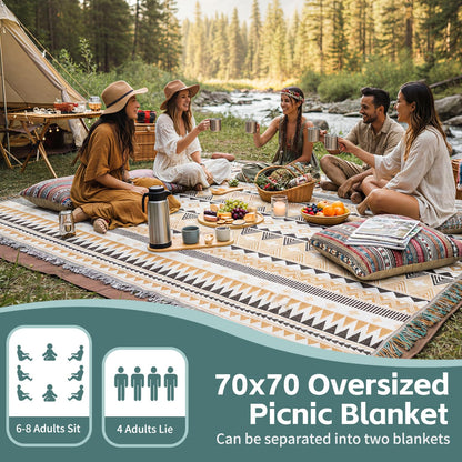 2 in 1 Extra Large Boho Beach Blanket Towel Giant Woven Outdoor Picnic Mat Camping Gear Cruise Essential 2025 Summer Vacation Must Have Airplane Travel Accessories Costa Rica Bahamas Hawaii Trip Stuff
