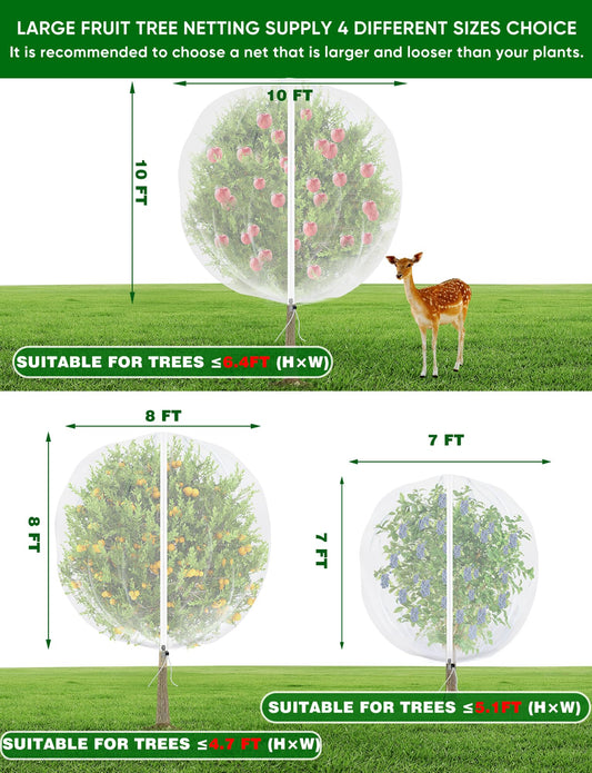 VITI Large Fruit Trees Netting Zipper - 2Pcs 10X10 FT with Drawstring Bird-Proof,Durable Mesh Covers for Blueberry,Apple,Pear,Peach,Orange Trees&Tomato Plants Bug Insect Protection Cover (2,10X10 FT)