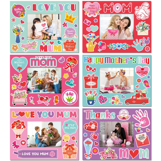 Pasimy 36 Pcs Mother's Day Picture Frames Craft Kits Include Pure Color Cardboard Picture Frames Sticker DIY Handmade Craft Photo Frame Decorate Gifts for Mother's Day Home Party