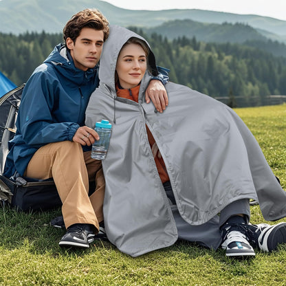 KawaGebo Kamp Fleece Waterproof Outdoor Blanket - Windproof Stadium Blanket for Camping, Picnics, and Sports Stay Dry and Comfortable 80"x 58"(Hoodeed, Gray)
