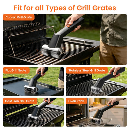 Rechargeable Electric BBQ Grill Brush, 2600mAh Battery, 2-Speed Power, LED Light, 100 Mins Long Runtime, 304 Stainless Steel Heat Resistant Grill Cleaner for Outdoor Camping & Grilling