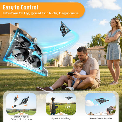 Foam Bomber-Style Drone - RC Airplane with Cool Blue LED Lights, Easy-to-Fly Remote Control Aircraft for Beginners, 2 Batteries (15 Mins Flight), Altitude Hold & 360° Flips, Indoor/Outdoor Hobby Gift