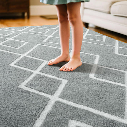 Rtizon Soft Runner Rug, 2x6Ft Moroccan Non-Slip Carpet for Bedroom, Geometric Small Area Rugs with Memory Foam for Living Room Office Bedside Dorm Hallway, Grey and White