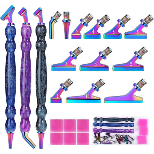 Sttargxing Diamond Art Painting Pen Kit Diamond Art Pens Metal Screw Thread Tips 5D Resin Painting Tools Accessories Multi Placer Tips for DIY Handmade (B-BluePurpleqing+45Color)