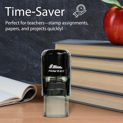 Shiny Pleasure Serving You Stamp, Round Self Inking Stamp for Office and Retail, Purple Ink