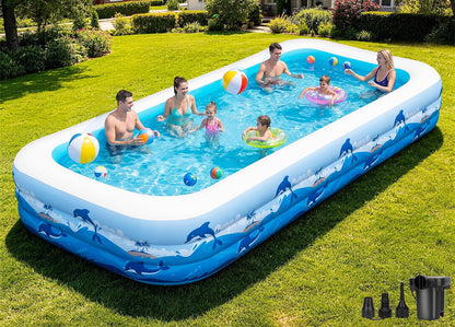 165" x 76" x 22" Oversized Thickened Inflatable Pool with Pump, Blow Up Family Swimming Pool for Adults Kids, Backyard Outdoor Summer Water Party Pool