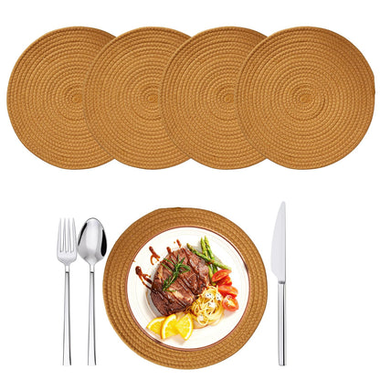 Round Placemats Set of 4, 13.8 Inch 100% Cotton Rope Woven Place Mats, Heat Resistant Washable Boho Farmhouse Table Mats, Non-Slip Absorbent Dining Table Mats for Kitchen Decor