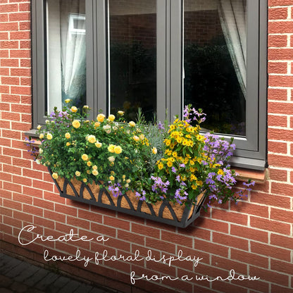 WIMART Window Box Railing, 24 Inch Black Metal Hanging Flower Planter Basket with Coco Liner for Outdoor Balcony Porch Fence Patio for Home, Office and Hotel (Black - 4 Pcs/Set)