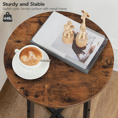 HOOBRO Side Table, Round End Accent Table with Sturdy Metal Frame, 15.7" Round Nightstand, for Living Room, Bedroom, Balcony, Office, Rustic Brown BF95BZ01