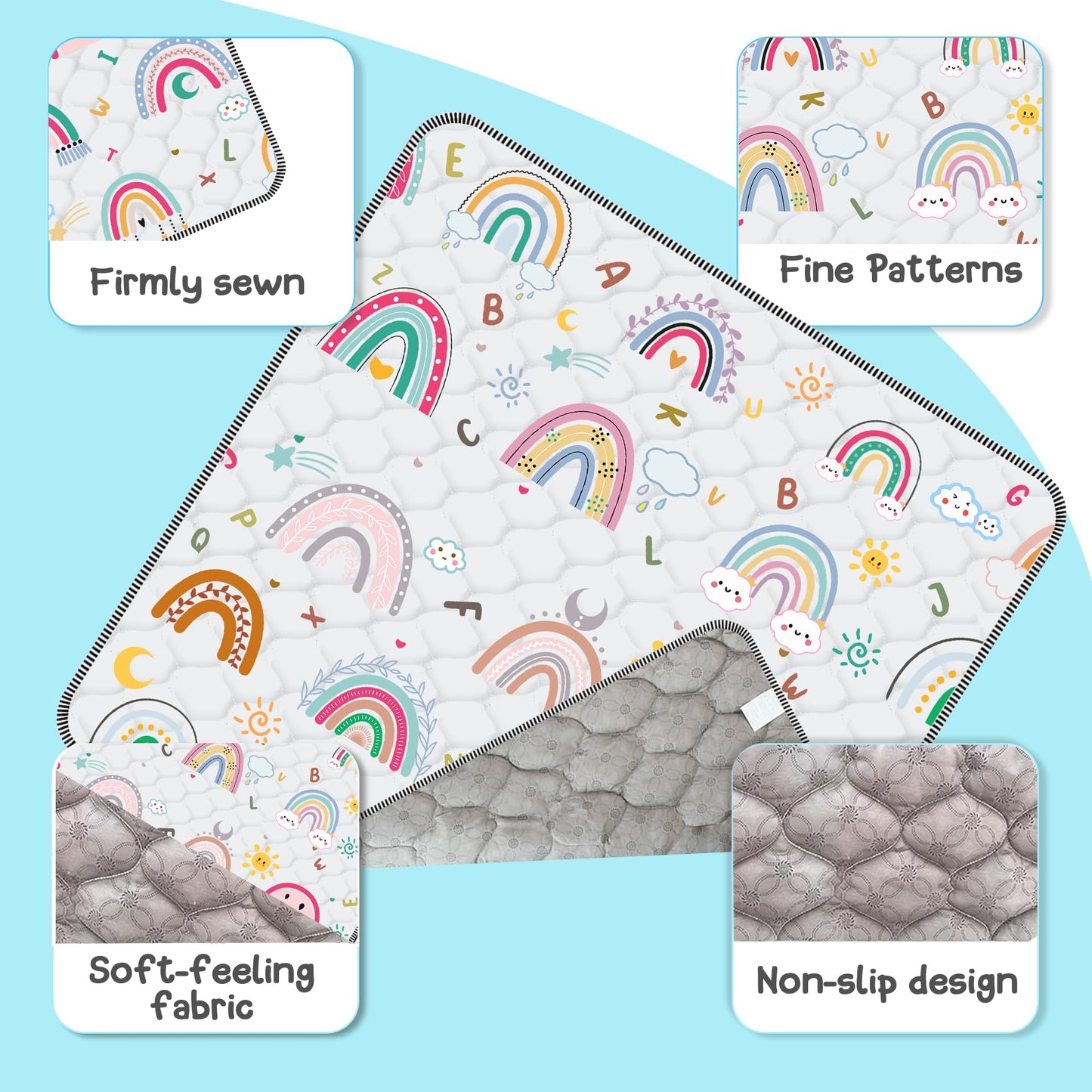 Baby Play Mat，Thick Soft 50" X 50" Playpen mat, Non-Slip and Machine Washable Baby Play Mats for Floor ，Crawling Mat for Babies, Toddlers & Infants to Play and Learn (Rainbow)