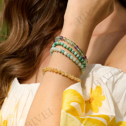 Bivei Green Turquoise - Balance - 6mm Beaded Bracelets for Women Handmade Semi Precious Natural Stone Stretch Elastic Jewelry for Women Yoga Protection Gifts