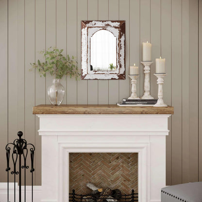 Sintosin Farmhouse Small Arched Mirrors for Wall Decor Living Room 16 X 12 Inch, Hanging Distressed Rectangular Carved Wood Frame Entryway Mirror, Handmade Antique Bathroom Mirrors for Over Sink