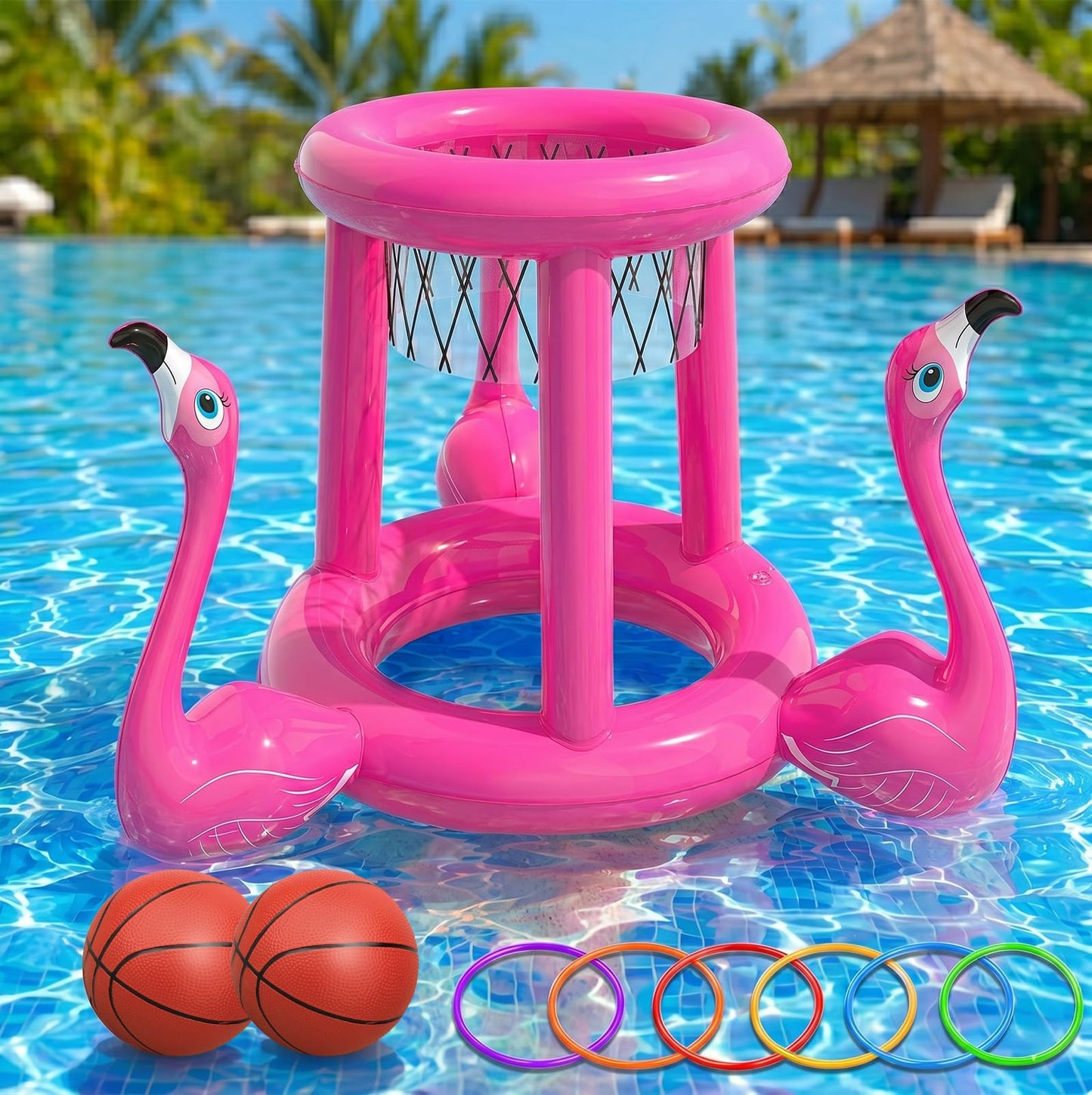 H-Style Pool Toys Pool Floats Pool Games for Kids Adult, Inflatable Pool Basketball Hoop & Ring Toss Game, 2-in-1 Pool Floating Outdoor Party Water Toy for Adults Family Kids Ages 4-8-12 (Pink-1)